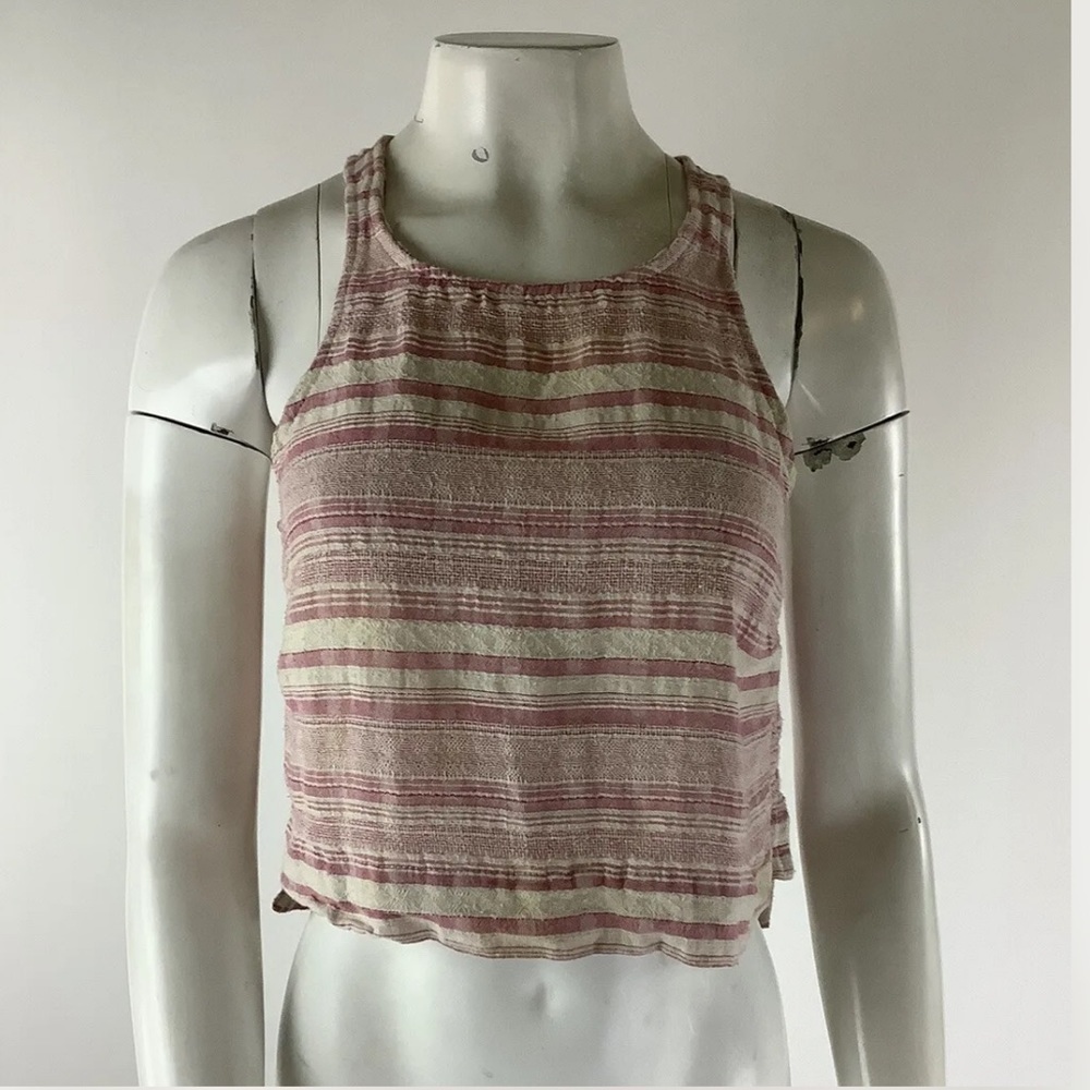 Anthropologie Sz S Cropped Canvas Tank Top Pink Cream Cotton Polyester Stripe